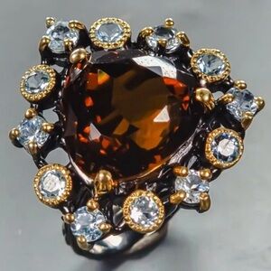 Mother’s Day Gift Elegant Gold and Brown Gemstone Ring